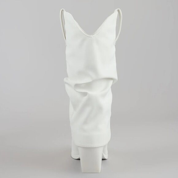 New White Slouchy Fold-Over Cowboy/Cowgirl Western Mid Calf Boot Chunky Med Heel - Picture 6 of 6